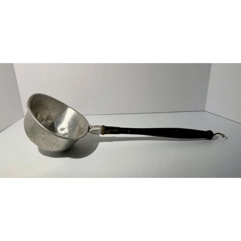 Vintage Rustic Aluminum Wood Handle Ladle / Drinking Cup